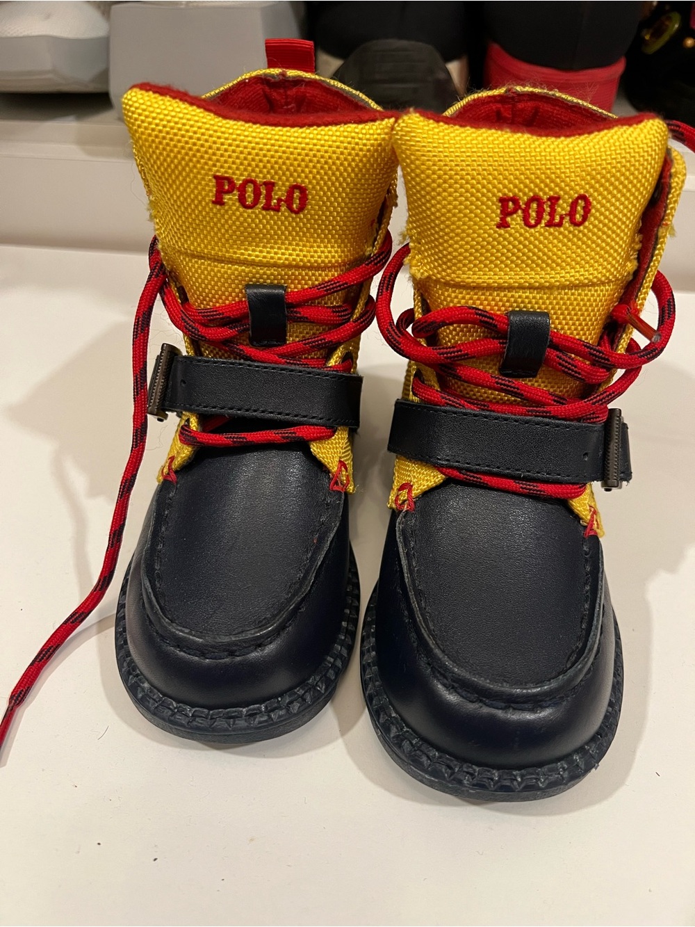 Polo by Ralph Lauren Yellow, Navy & Red Toddler Lace-Up Buckle Boots; NWOT - Picture 2 of 8